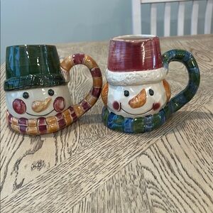 Vintage WVL 3D Snowman Mugs Set